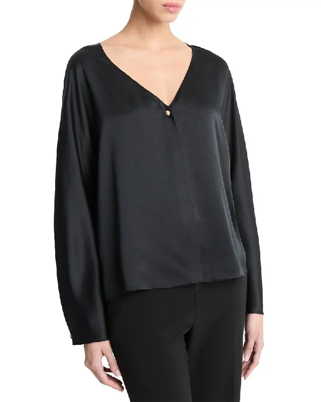 Women Wear Boutique Vince V-Neck Pearl Silk Blouse