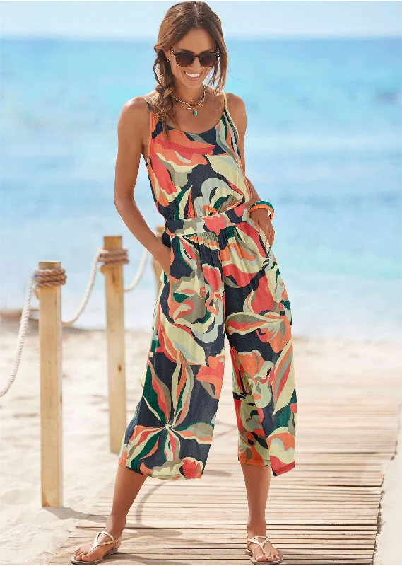 Luxury Fashion Casual Printed Jumpsuit - Navy Multi