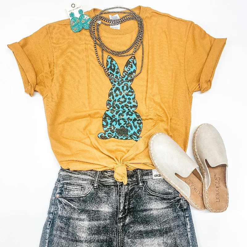 Style Your Wardrobe Last Chance Size Small | The Bunny Hop Mint Leopard Bunny Short Sleeve Graphic Tee in Mustard