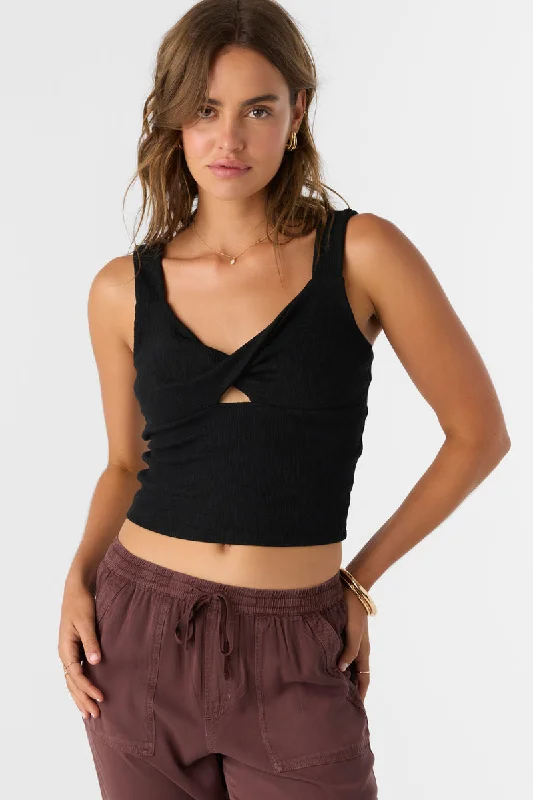 Embrace New Fashion Oneill JAYDE TWIST KNIT TANK TOP - BLACK