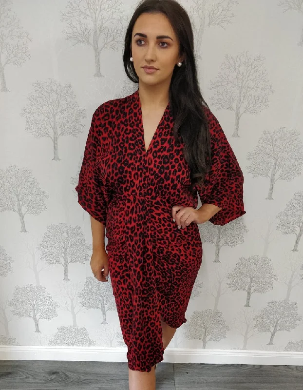 Versatile Wardrobe Essentials Jenny Red Animal Print Kimono Dress