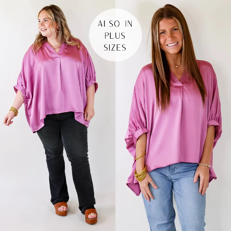 Clothing Sales Irresistibly Chic Half Sleeve Oversized Blouse in Mauve Purple