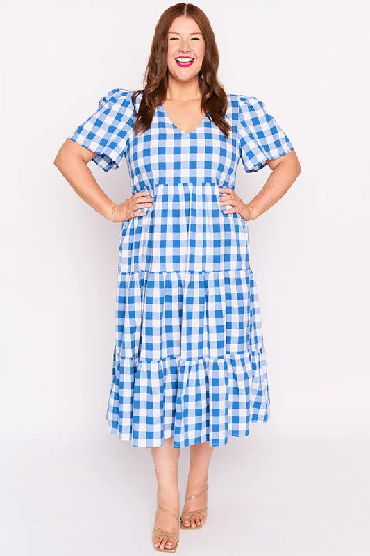 Casual Dresses for Women Percy Cobalt Gingham Dress