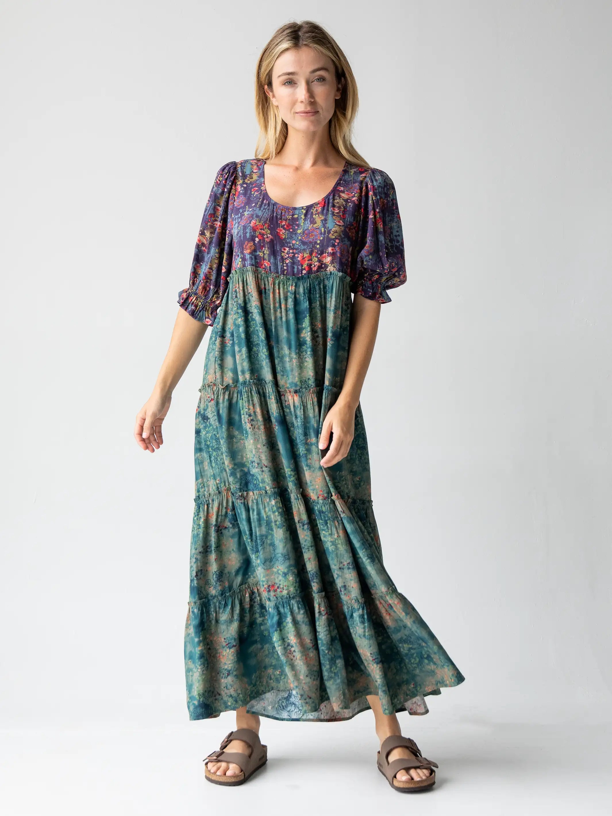 Best Boutiques Online Collette Tiered Maxi Dress - Navy Turquoise Floral