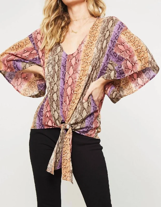 Clothing Woman Snake Skin Kimono Blouse In Purple/dusty Rose