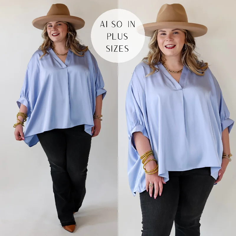 Sale Clothes Online Irresistibly Chic Half Sleeve Oversized Blouse in Light Blue