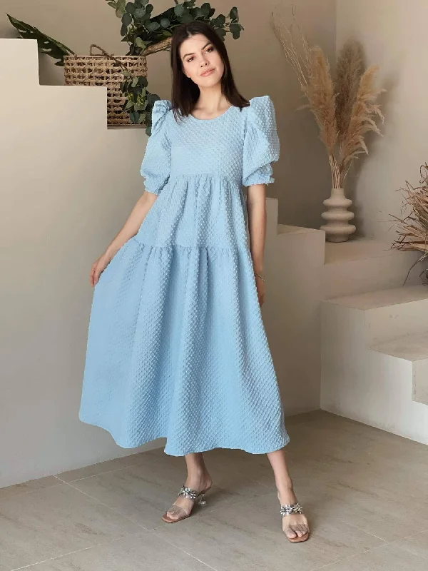 Chic Women's Clothing Textured Dress In Sky Blue