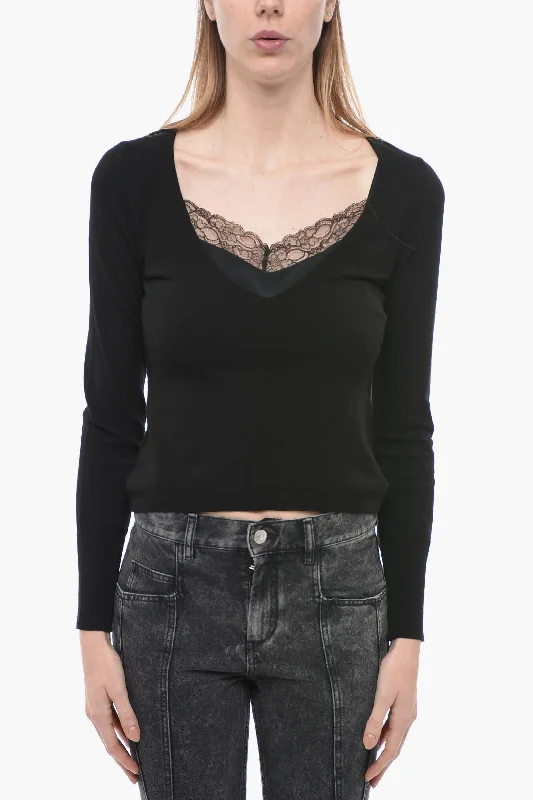 Online Boutiques Clothing Anna Molinari V-neck Sweater with Laces