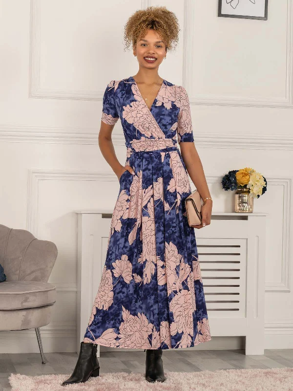 New Arrival Discount Evita Floral Print Maxi Jersey Dress, Floral Abstract