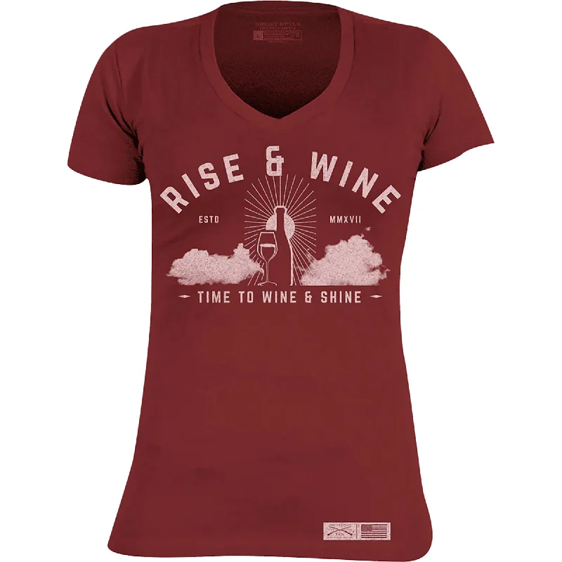 Modern Women's Wardrobe Essentials Grunt Style Women's Rise & Wine V-Neck T-Shirt - Red Plum