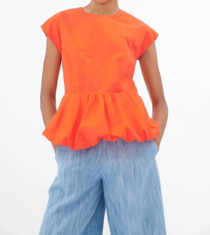 Women Online Clothing Boutiques Cotton Peplum Blouse In Orange