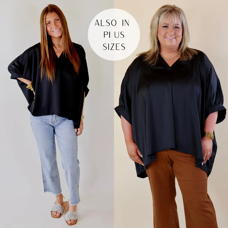 Trendy Women's Apparel for All Seasons Irresistibly Chic Half Sleeve Oversized Blouse in Black