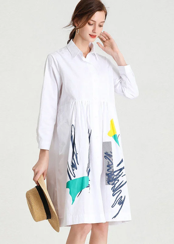 Ride The Style Wave Simple White Print Peter Pan Fall Dress