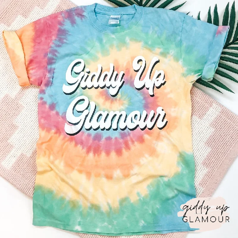 Trendy Women's Collection Giddy Up Glamour Tie Dye Graphic Logo Tee