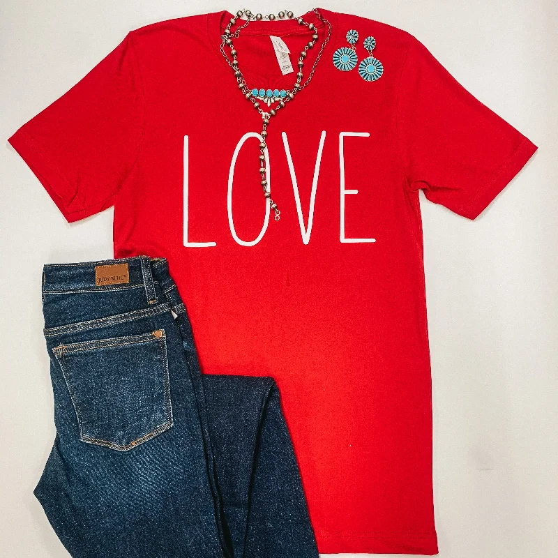 Trendy And Individual Women's Fashion Love Short Sleeve Crew Neck Graphic Tee in Red