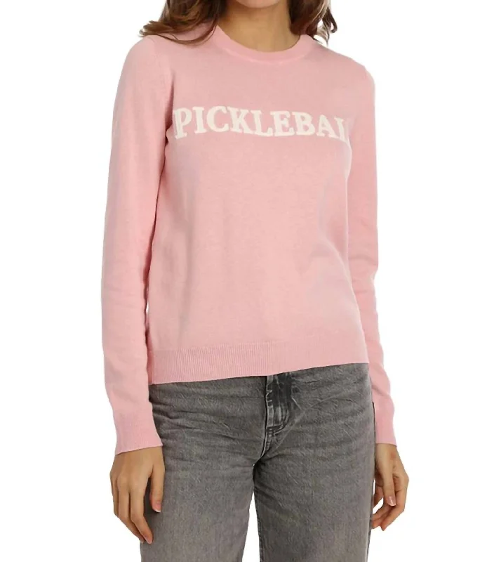 Online Boutique Clothing Pickleball Embroidery Crew Sweater In Pink Bellini