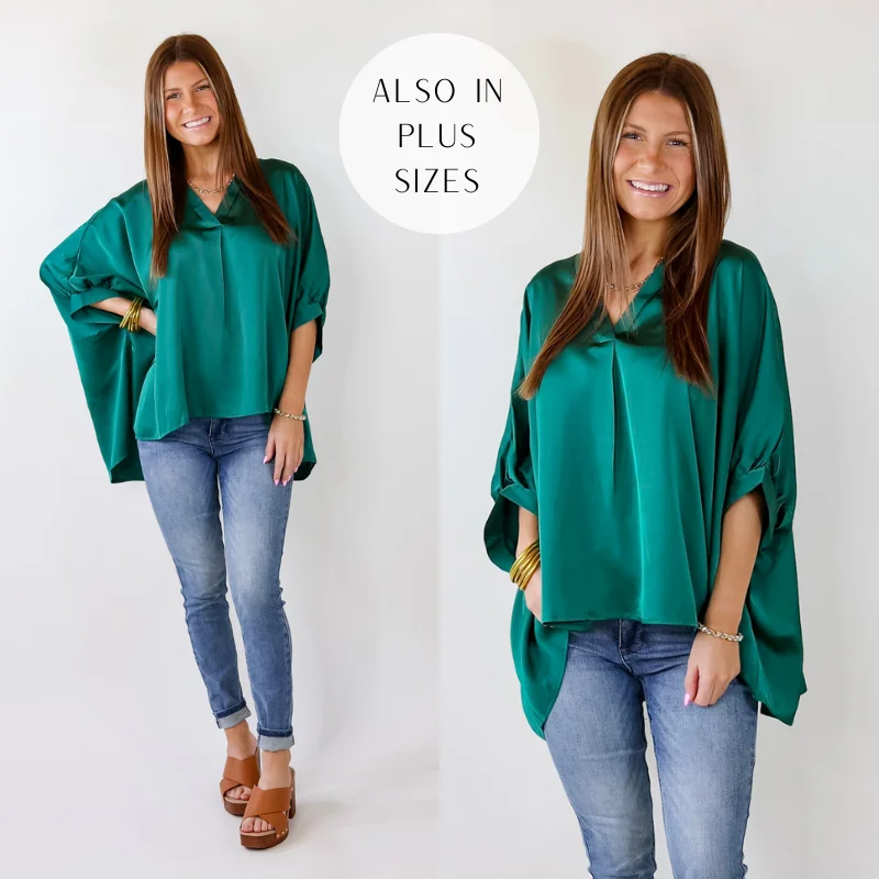 Online Clothing Boutiques Irresistibly Chic Half Sleeve Oversized Blouse in Hunter Green