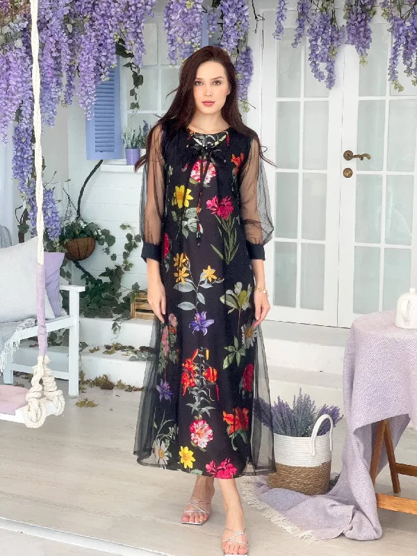 Online Boutiques Clothing Chrysanth - Floral Crepe Dress