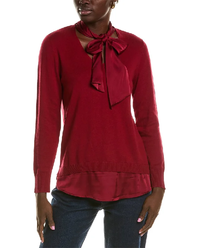 Chic Trends For The Fashion Savvy Anne Klein Scarf Neck Twofer Cashmere-Blend Sweater