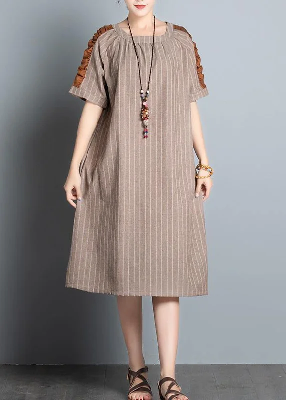 End Of Season Sale Style khaki striped cotton clothes For Women o neck patchwork Plus Size summer Dresses