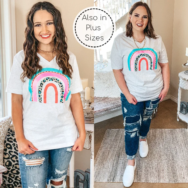 Trend Setting Threads Last Chance Size Small & Large | Over The Rainbow Multi Color and Leopard Rainbow Graphic Tee in Heather Grey