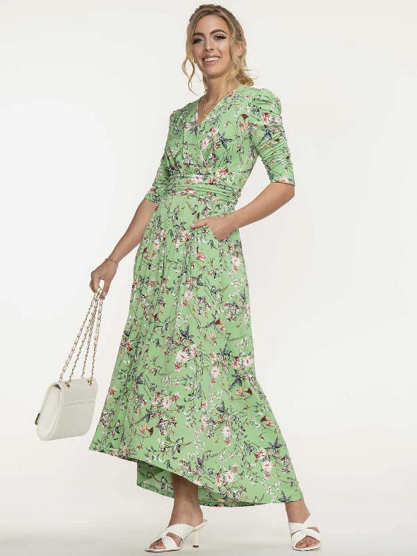 Unbeatable Prices Jolie Moi Elenora Ruched Sleeve Maxi Dress, Green Floral