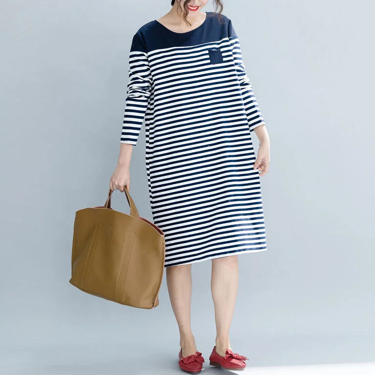 Trendy Aesthetics Modern striped Cotton Tunics Boho Fashion Ideas pockets cotton Dress