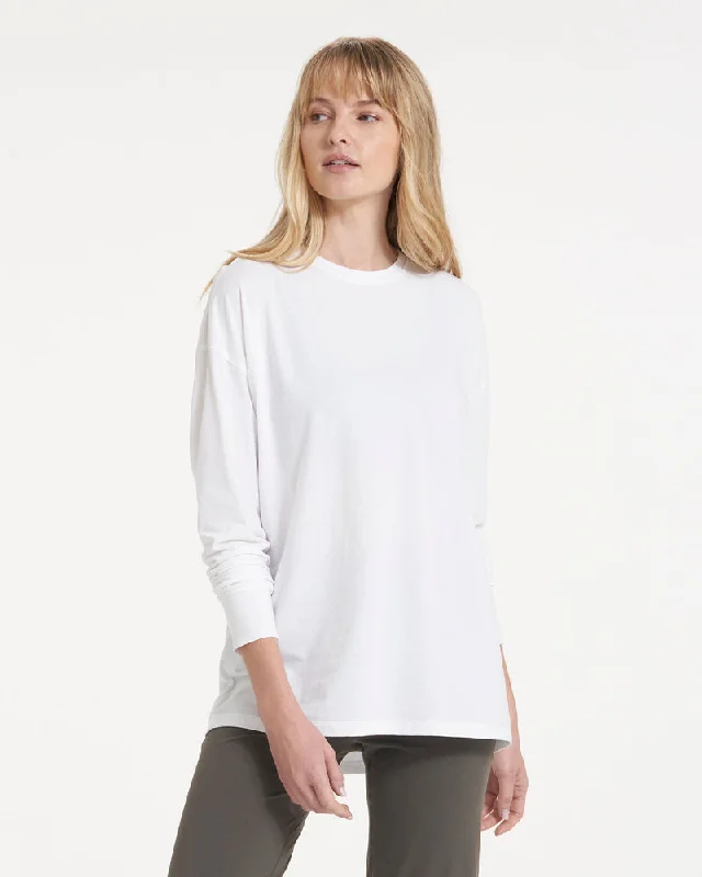 Premium Style Vuori Long-Sleeve Feather Tee - WHITE