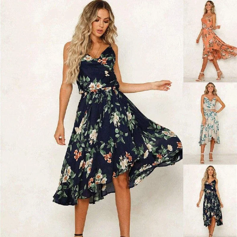 Sophisticated Women's Fashion FashionSierra - Summer Women Boho Sleeveless Loose Midi Dress Fashion Floral Evening Party Beach Dress Holiday Beach Sundress