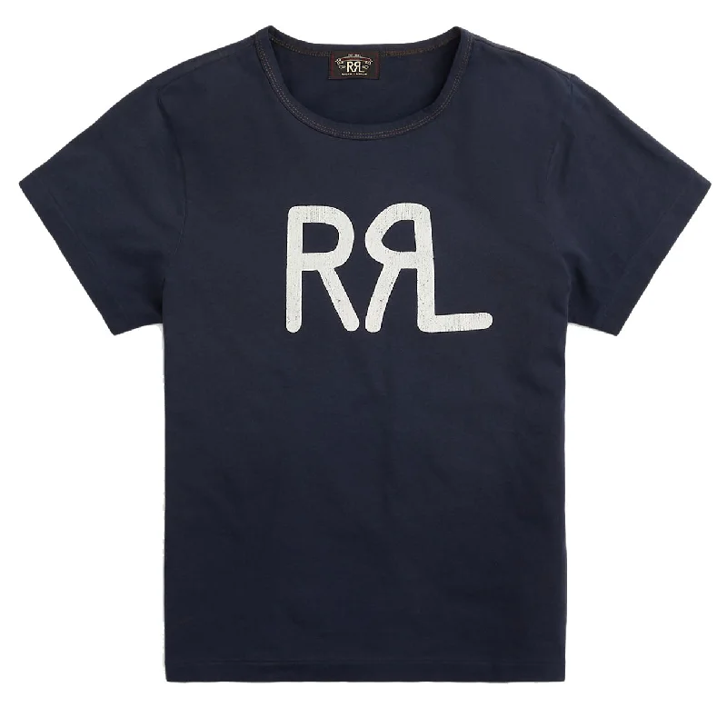 Women's Clothing RRL by Ralph Lauren Logo Cotton Jersey T-Shirt Navy / White