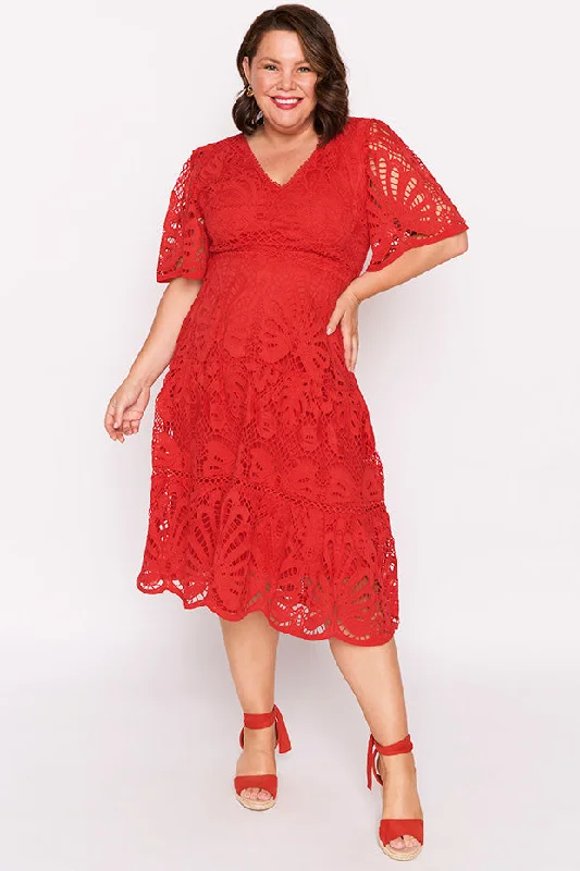 Cutting Edge Fashion Nicolla Red Lace Dress