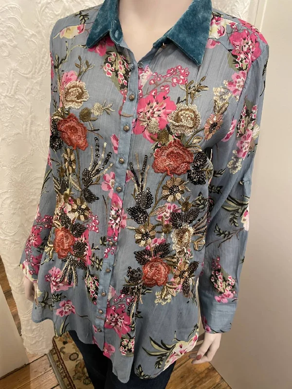 Eclectic Fashion Blouse In Blue, Pink, Green