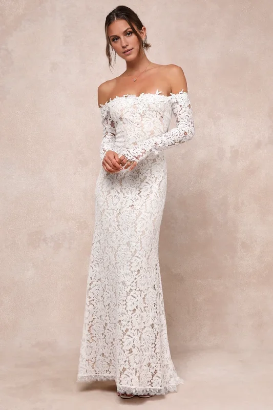 Style Beyond Borders Mermaid White Lace Wedding Dresses Off-the-Shoulder Maxi Dress