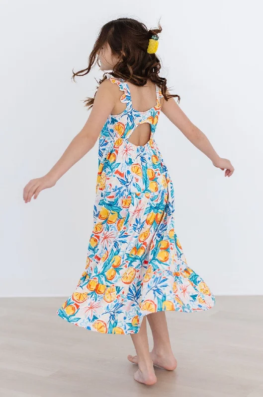 Trendy Street Style Tropical Summer Ruffle Maxi Dress