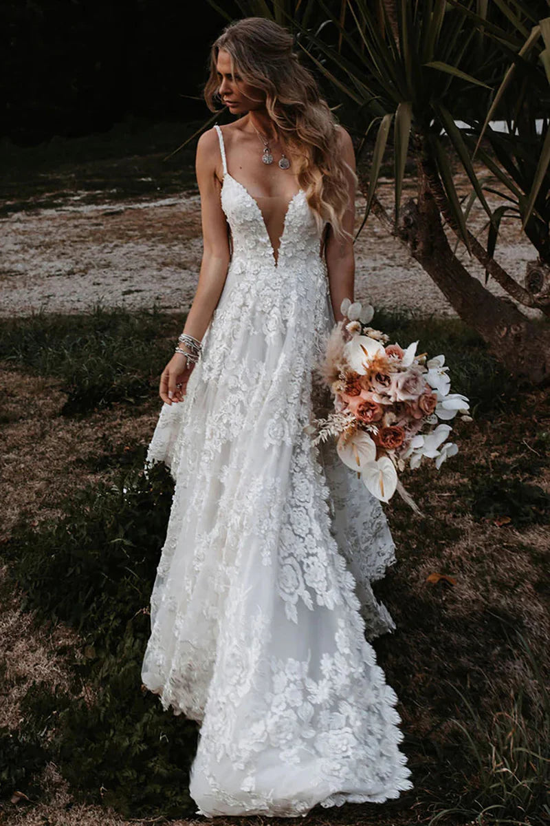 Premium Fashion Wedding Dress A-Line Lace with Appliques