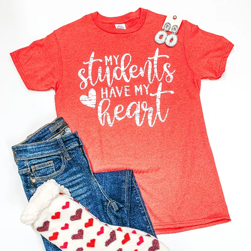 Season Appropriate Women's Collection My Students Have My Heart Short Sleeve Graphic Tee in Heather Red