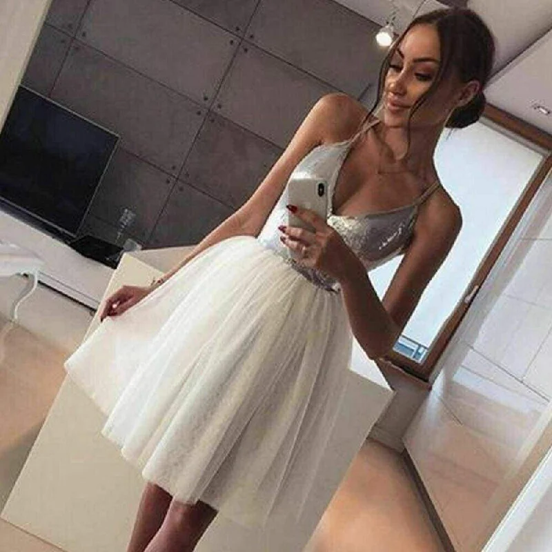 Fashion Forward FashionSierra - New Fashion Women Summer Sleeveless Sequin Deep V-neck Bridesmaids Dress Casual Party Beach Midi Dress Sundress