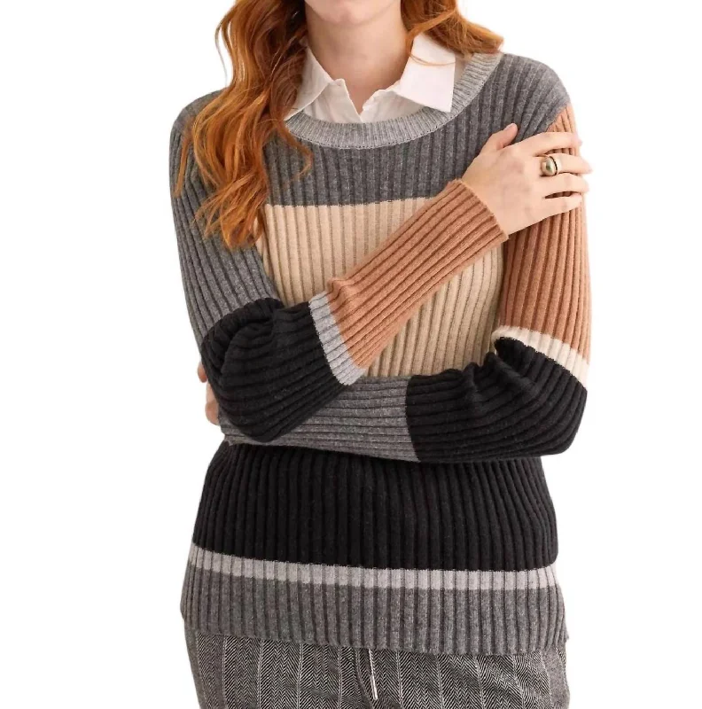 Elegant Simplicity Wardrobe Crew Neck Colorblock Sweater In Charcoal