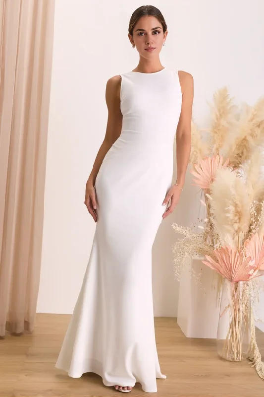 Bid Farewell To The Old Season White Backless Sleeveless Mermaid Maxi Dress Floor-length Wedding Dresses