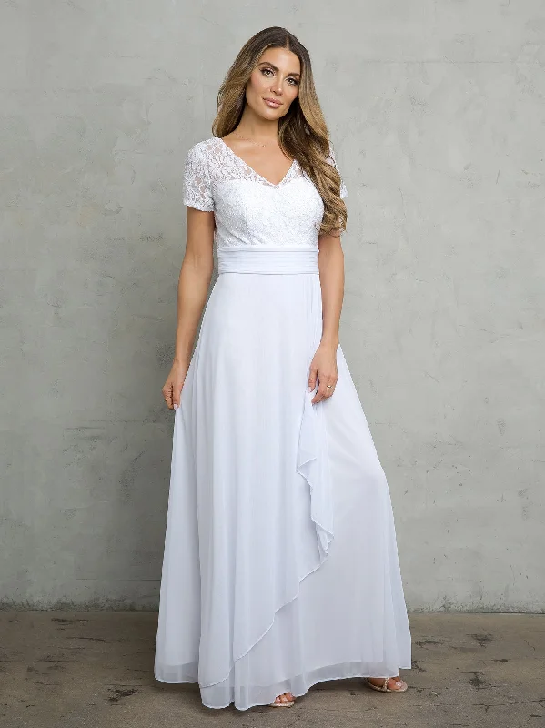 Fashion-forward Women's Clothing Eva Fashion 3486 A Line Lace Simple Long Wedding Dress