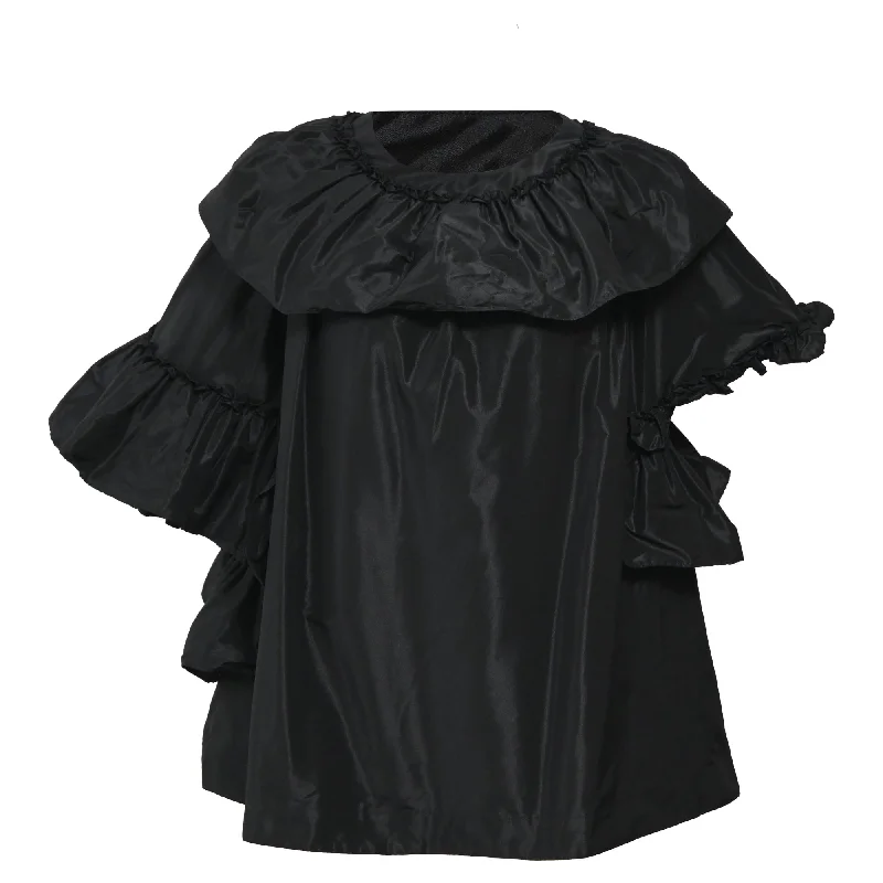 Luxe Women's Fashion Simone Rocha Ruffled Blouse in Black Satin