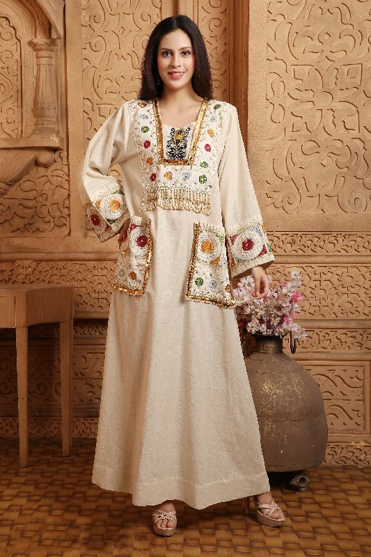 Trendy Aesthetics Embroidered Caftan Sequin Abaya Turkish Long Dress Robe