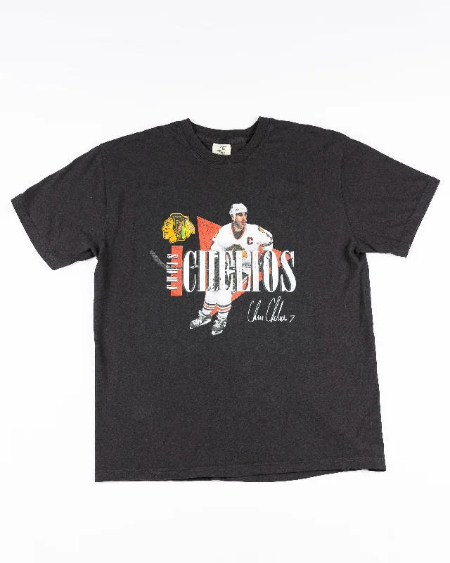 Style Redefined Chicago Blackhawks Black Chelios Jersey Retirement 90s Vintage Inspired Tee