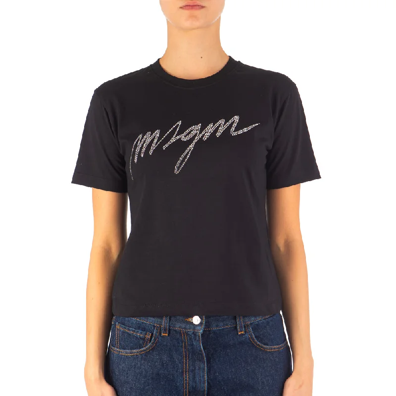 Trend Alert Women's Msgm Crystal Strass T-shirt Black