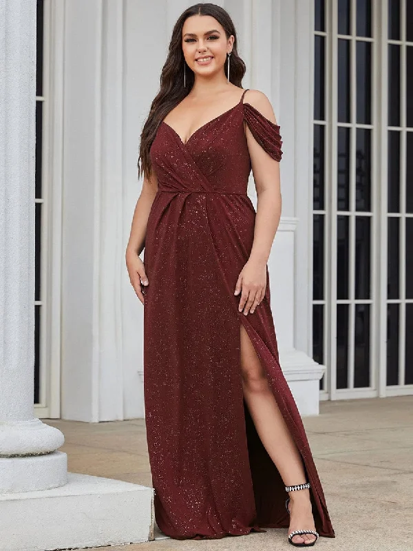 High-Quality Women's Fashion Dresses Plus Size V-Neck Cold Shoulder Floor-Length Evening Dress