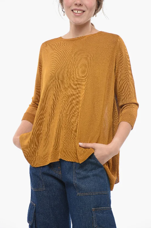 Flash Discount ArchivioB Solid Color Crew-neck Sweater with Side Slits