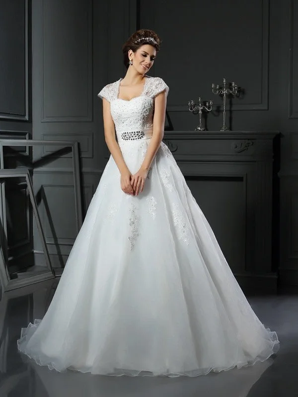 Comfort Centric Apparel Ball Gown Square Beading Sleeveless Long Organza Wedding Dresses