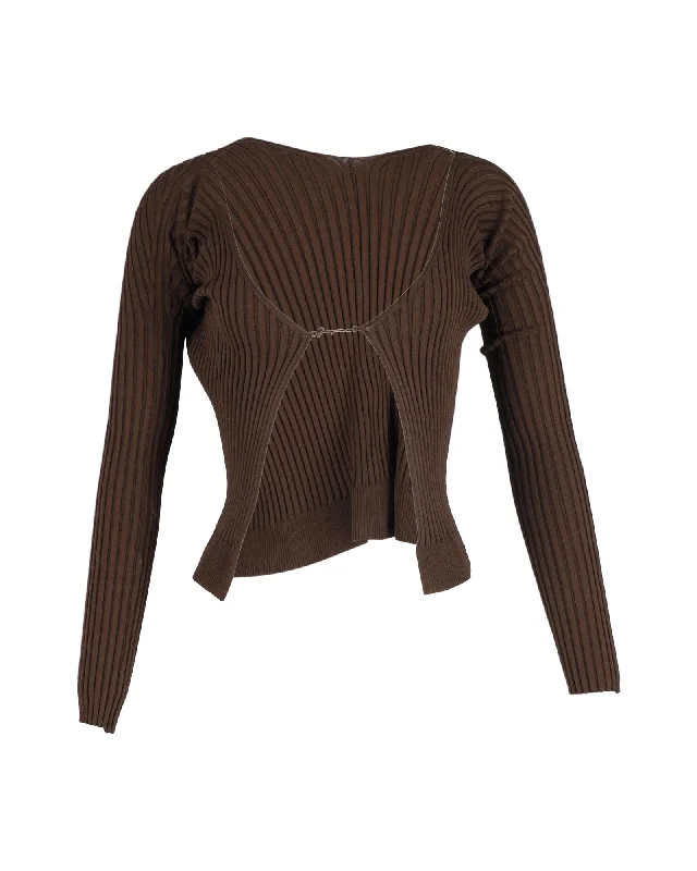 Catch Every Fashion Trend Jacquemus La Maille Pralù Longue Logo Cardigan in Brown Polyester