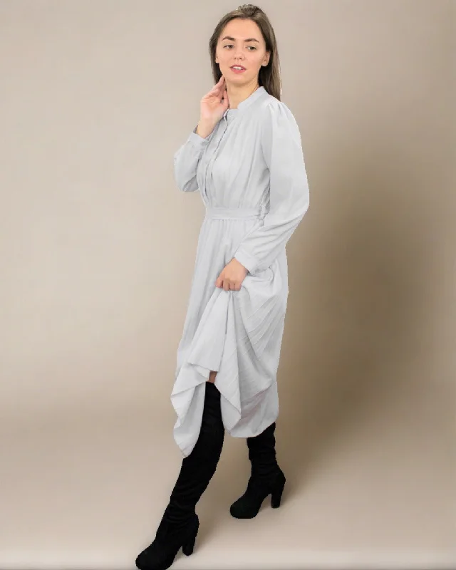 Casual Chic Clothing Ania Grey Long Sleeve Button Dress