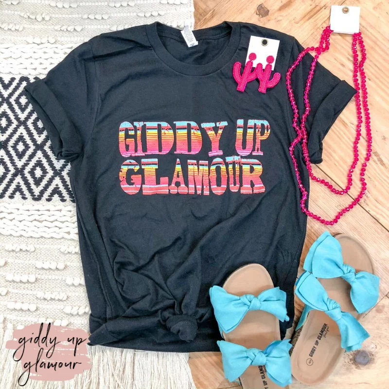 Trendy Attire For Her Giddy Up Glamour Serape Print Graphic Logo Tee Shirt in Black